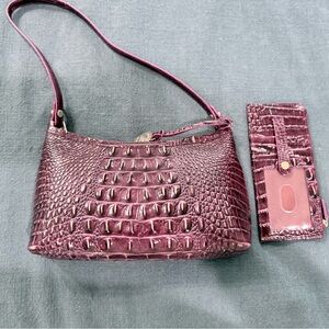 Brahmin Crocodile-Embossed Burgundy Shoulder Bag